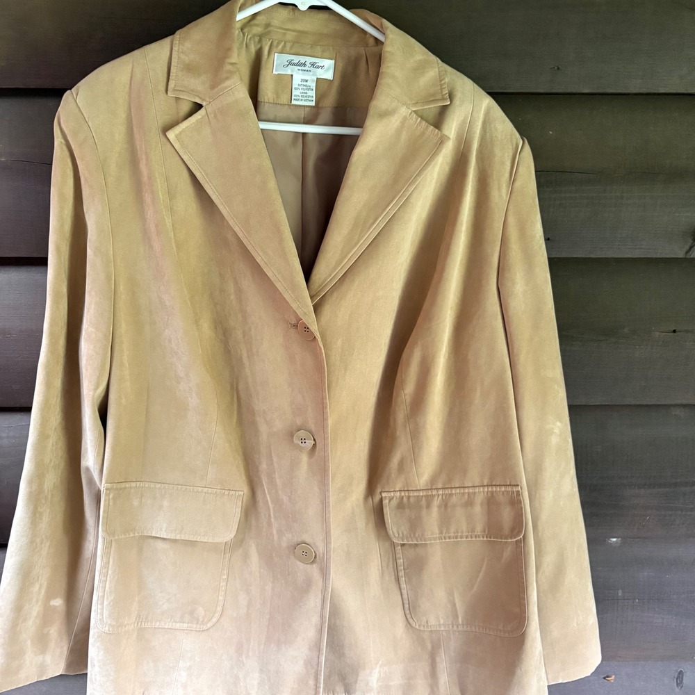 Judith Hart Woman Tan Faux Suede Blazer Jacket Plus Size 20W Camel 3 Button Coat